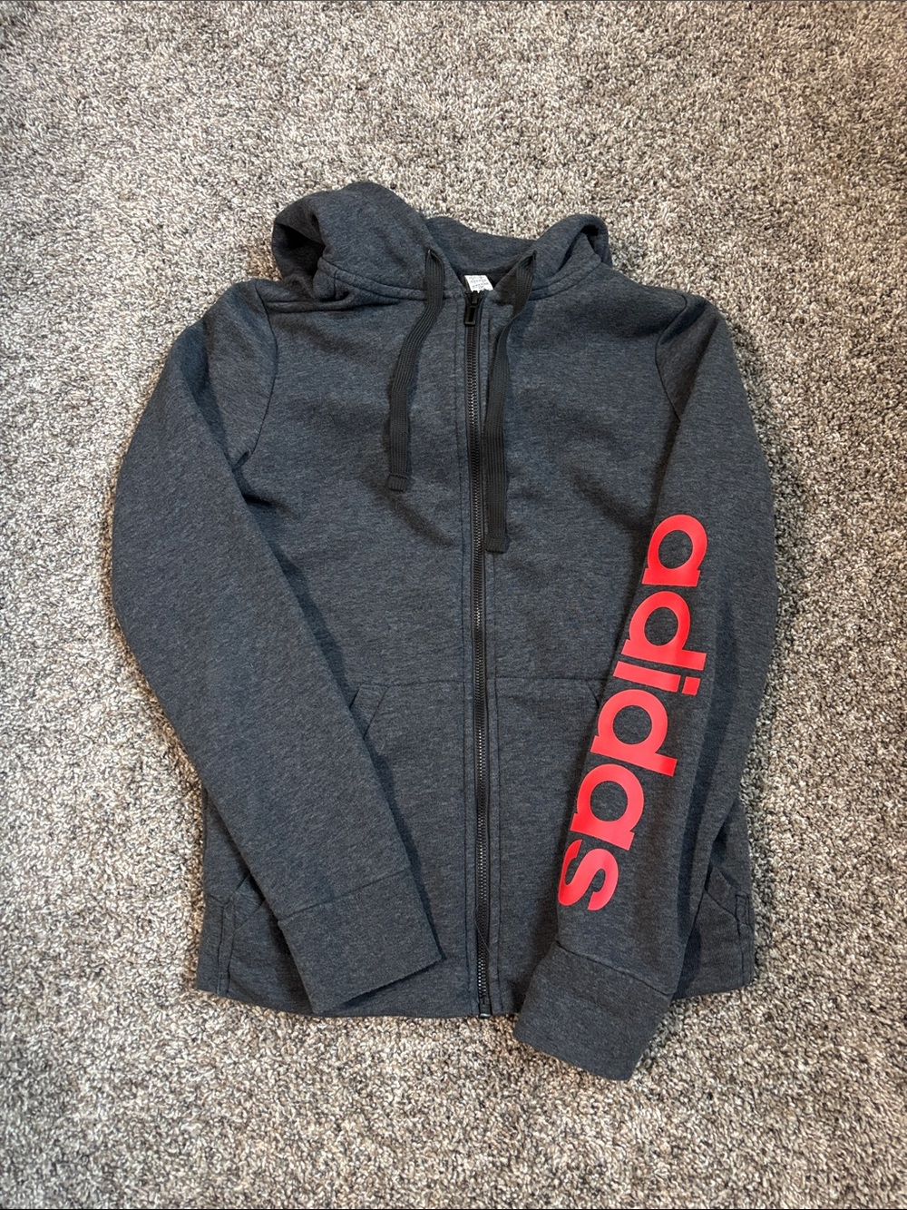 Adidas Charcoal Full-Zip Hoodie with Sleeve Logo
